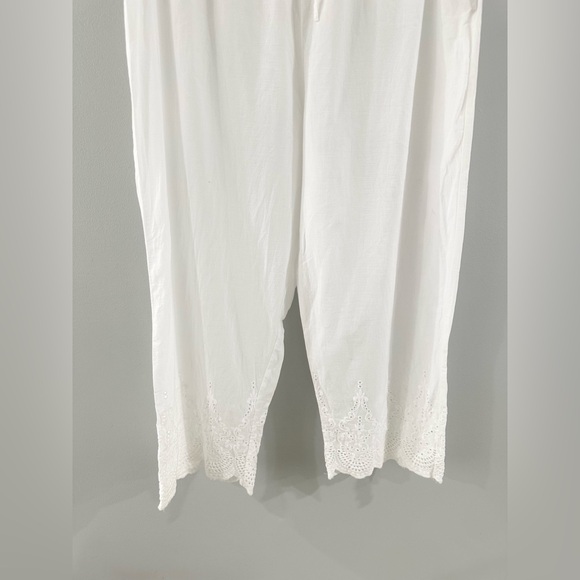 Soft Surroundings Elastic Waist Wide Leg Eyelet Hem Pants White Size Large - Picture 2 of 6